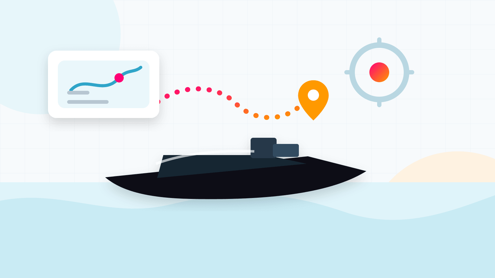 Illustration eines Schiffes, dessen Standort durch eine Fitness-App sichtbar wird