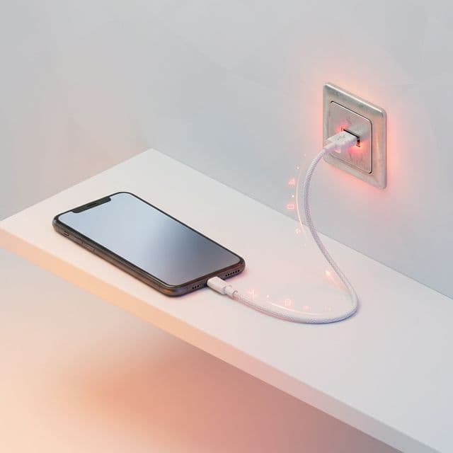 Smartphone an einer öffentlichen USB-Ladestation - Symbolbild für Juice Jacking